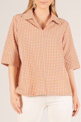 Gingham Seersucker Half Sleeve Top