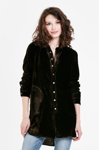 Hazel Velvet Tunic Shirt, Color: Mulch, Size: Medium