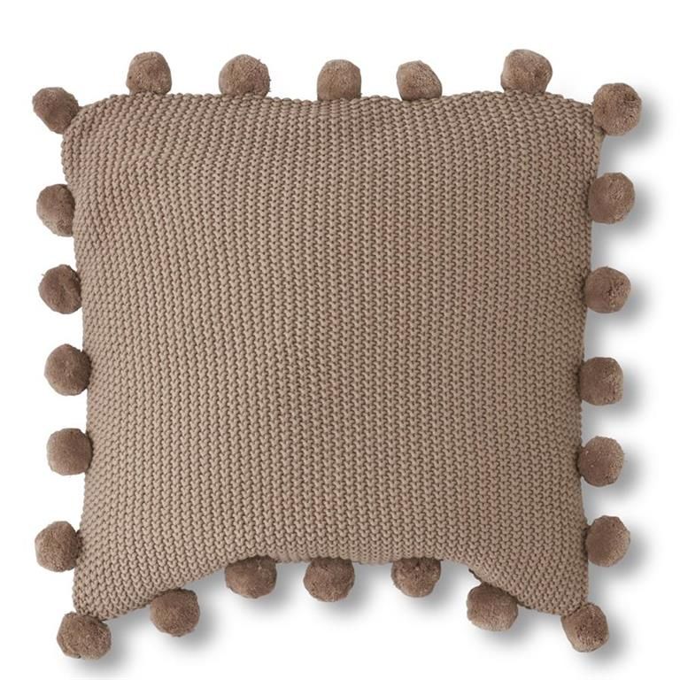 20&quot; Brown Moss Stitch Knit Pillow w/Pompom Trim