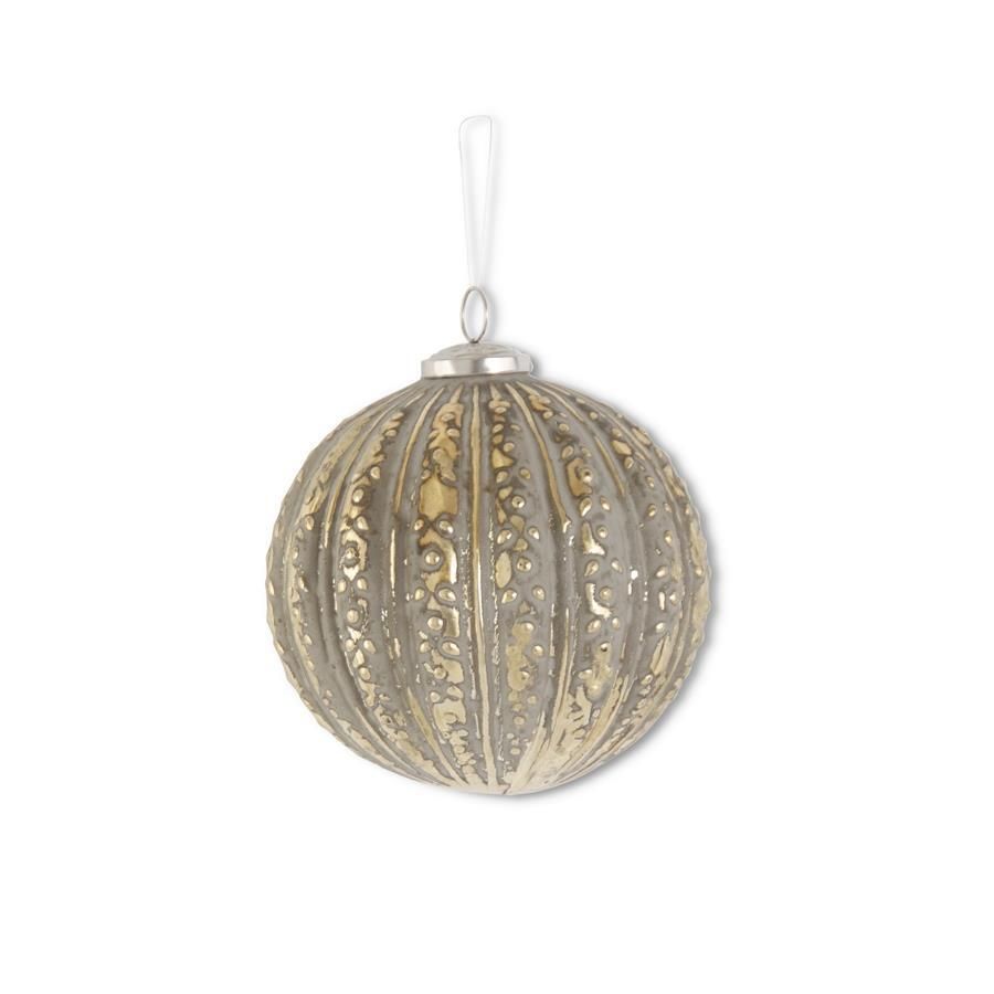 4&quot; Distressed Gold Glass Embossed Ball Ornament