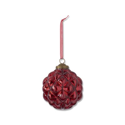 4.25&quot; Red Glass Round Hobnail Ornament