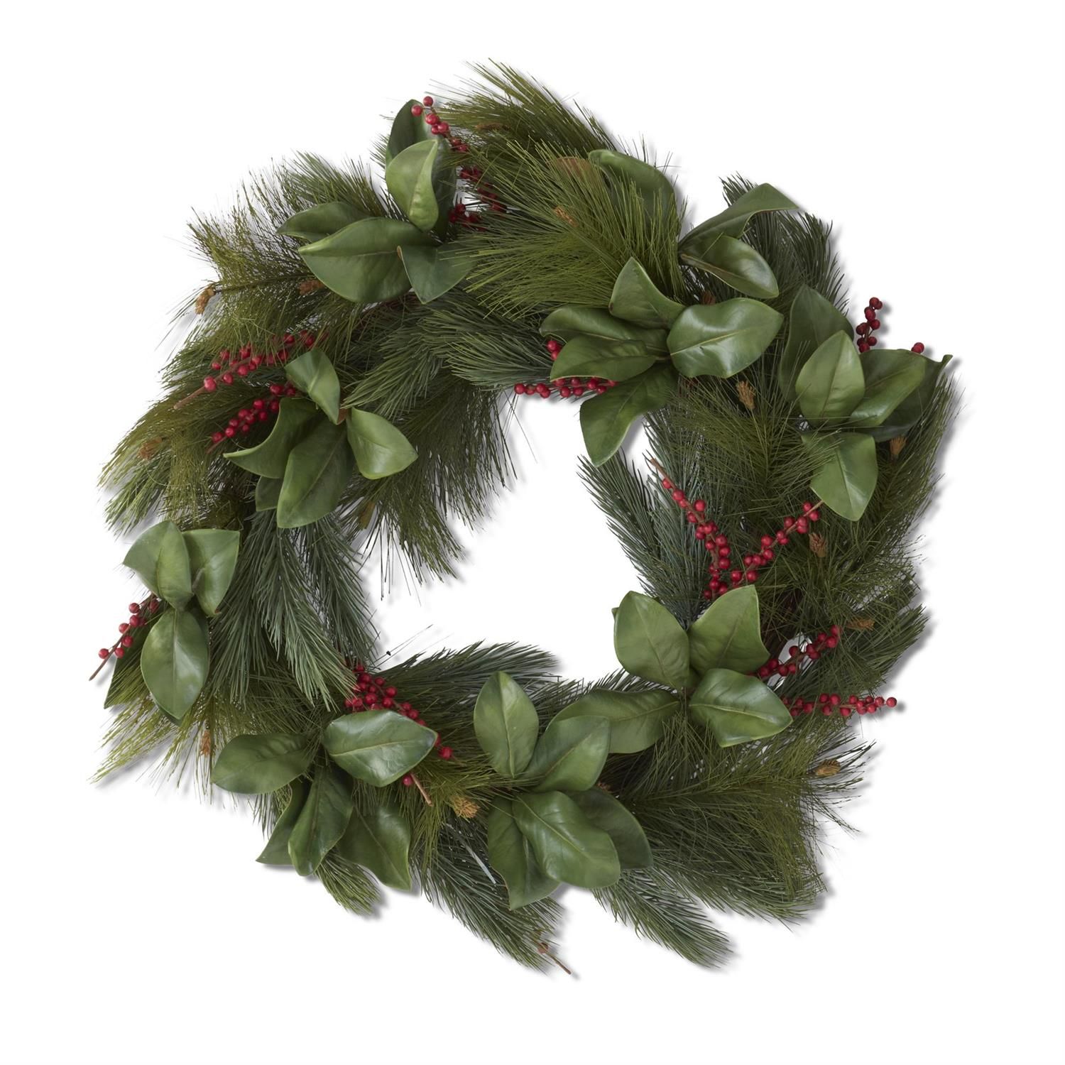 32&quot; Magnolia Needle Pine &amp; Red Berry Wreath