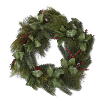 32&quot; Magnolia Needle Pine &amp; Red Berry Wreath