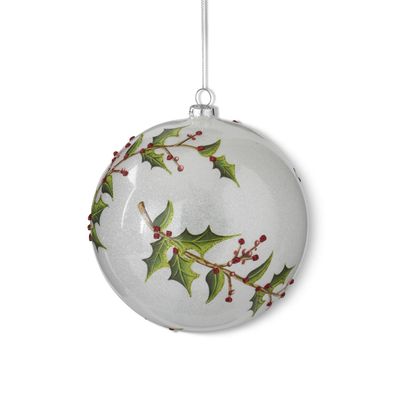 6&quot; Glittered Glass Holly Ornament