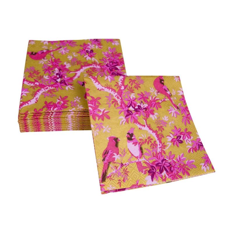 Scenic Songbirds Rose &amp; Gold Cocktail Napkins
