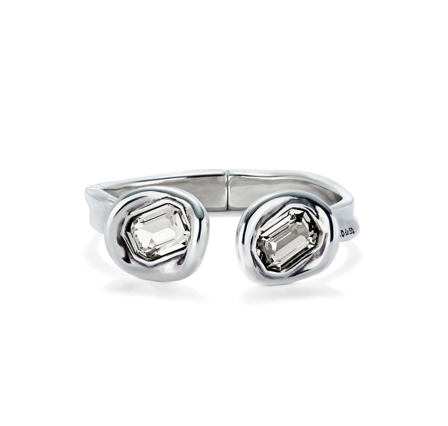 Ser Valiente Rigid Sterling Silver-Plated Bracelet w/Two Clear Crystals (Medium)
