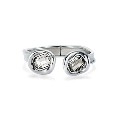 Ser Valiente Rigid Sterling Silver-Plated Bracelet w/Two Clear Crystals (Medium)
