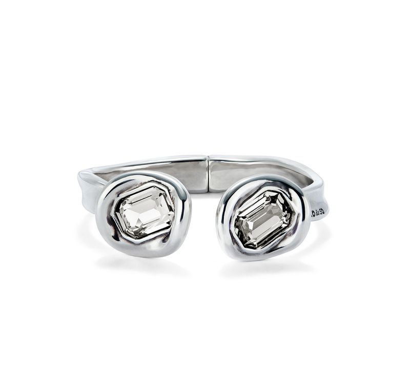 Ser Valiente Rigid Sterling Silver-Plated Bracelet w/Two Clear Crystals (Medium)