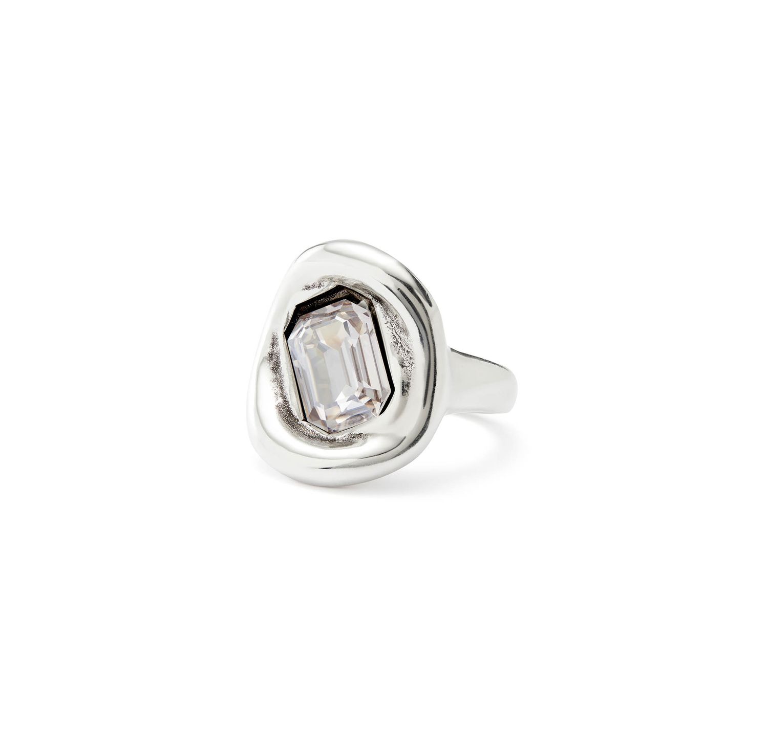 Ser Valiente-Sterling Silver-Plated Ring w/Clear Crystal (21/9.5)