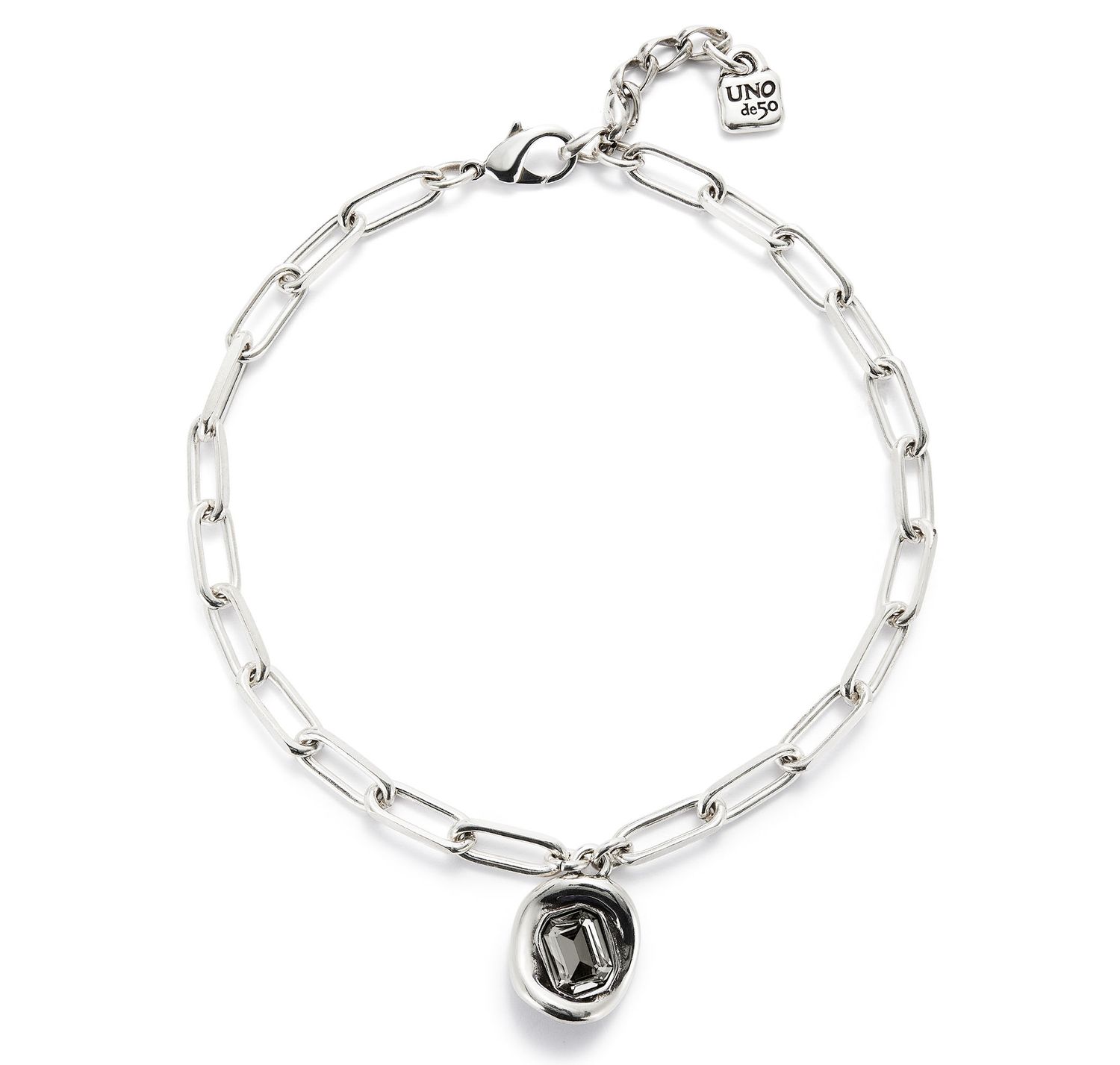 Ser Valiente Sterling Silver-Plated Chain w/Links and Clear Crystal