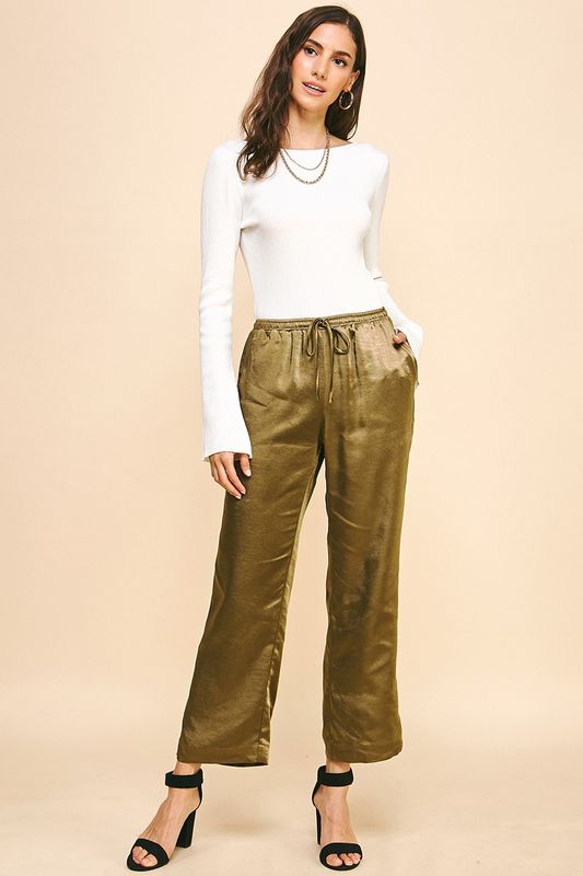 Electric Butterfly Silky Satin Straight Leg Pants