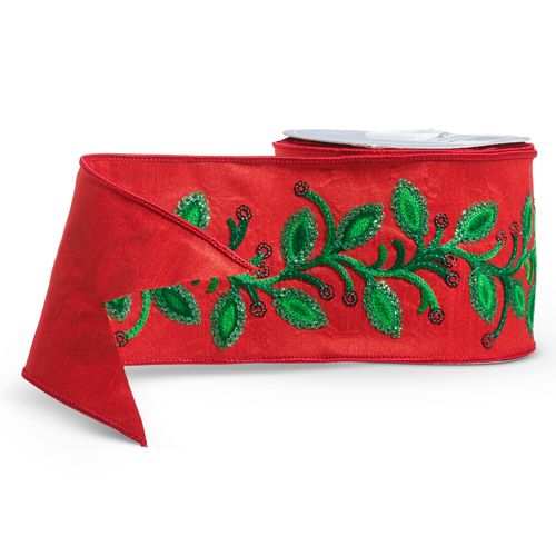 4"X10Yds Red Ribbon w/Sequin Embellishment