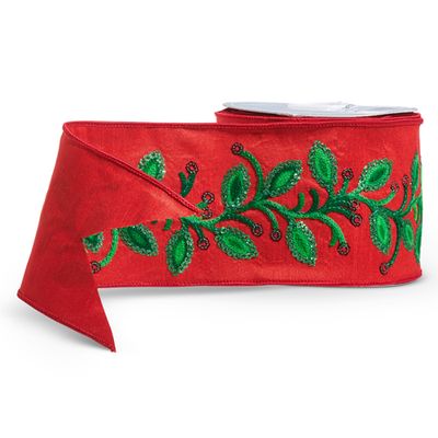 4"X10Yds Red Ribbon w/Sequin Embellishment