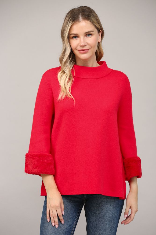 Sweater w/Faux Fur Sleeve