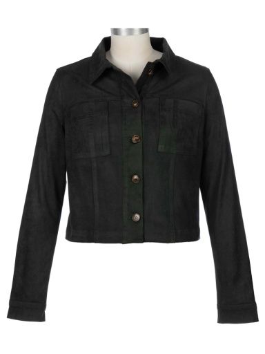 Matilda Crop Faux Suede Jacket, Color: Hunter Green, Size: Small