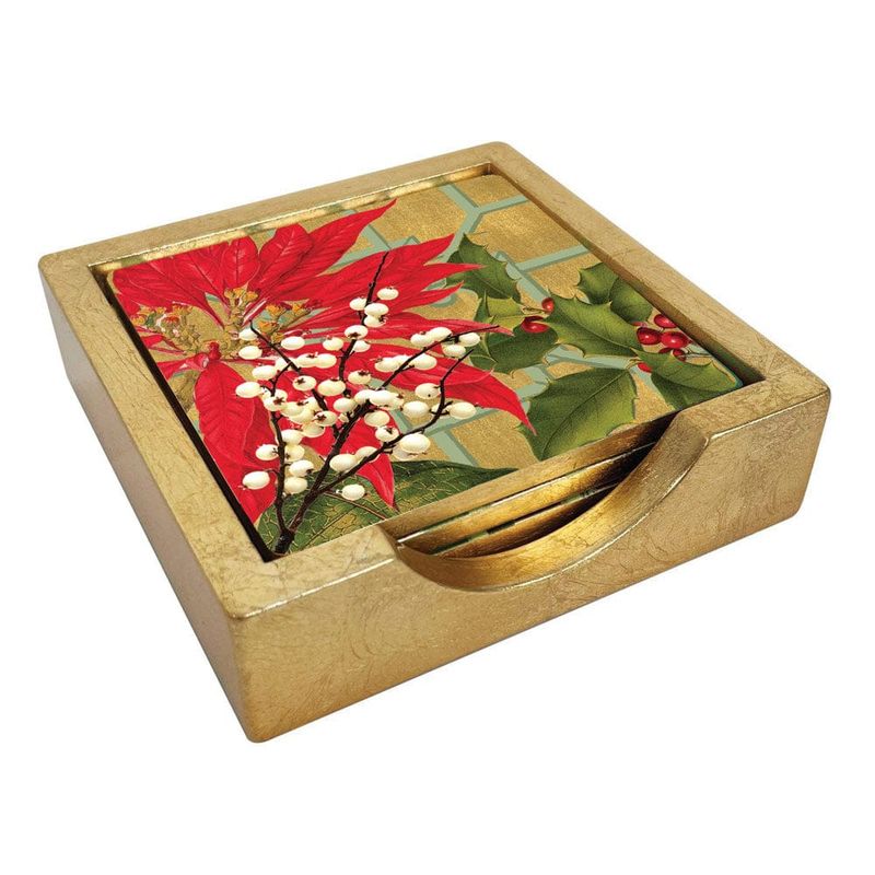 Christmas Garden Coasters - Set Of 4 In Holder