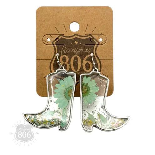 Pressed Flower Western Boot-Green