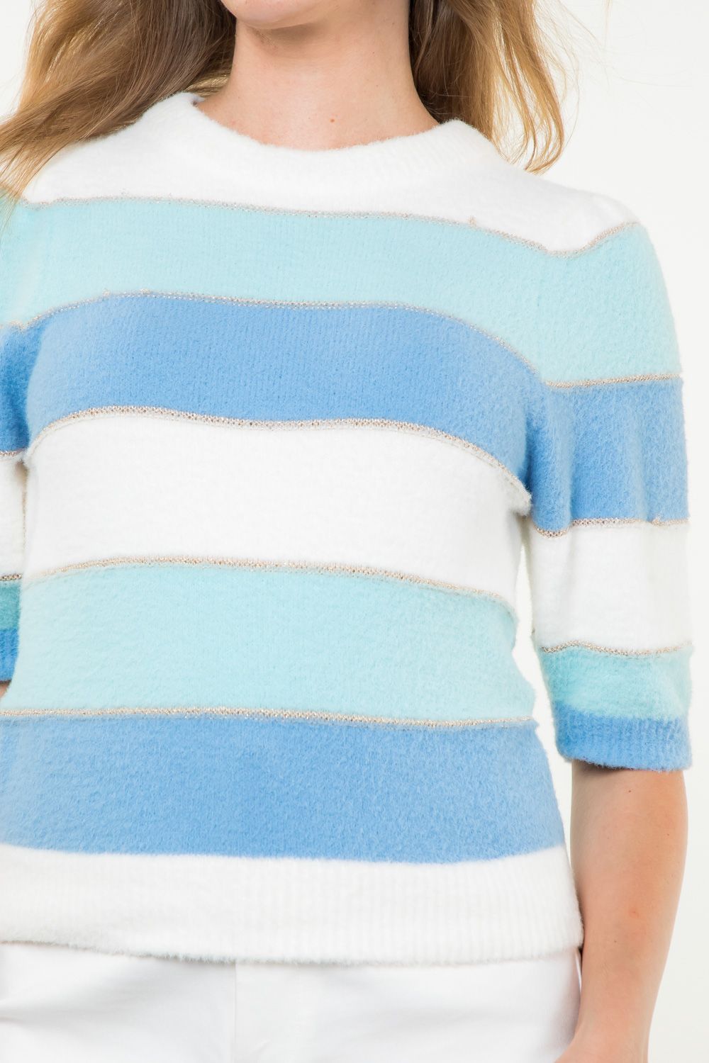 Cream &amp; Blue Sweater Top