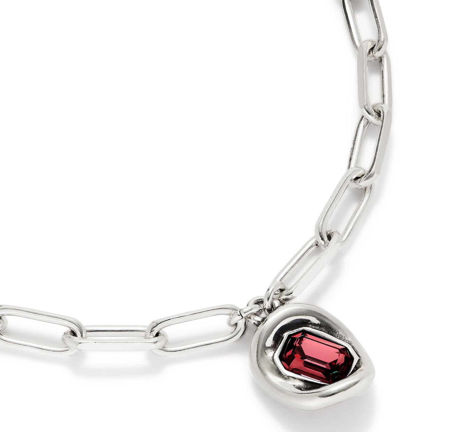 Ser Valiente Sterling Silver-Plated Chain w/Links and Red Crystal