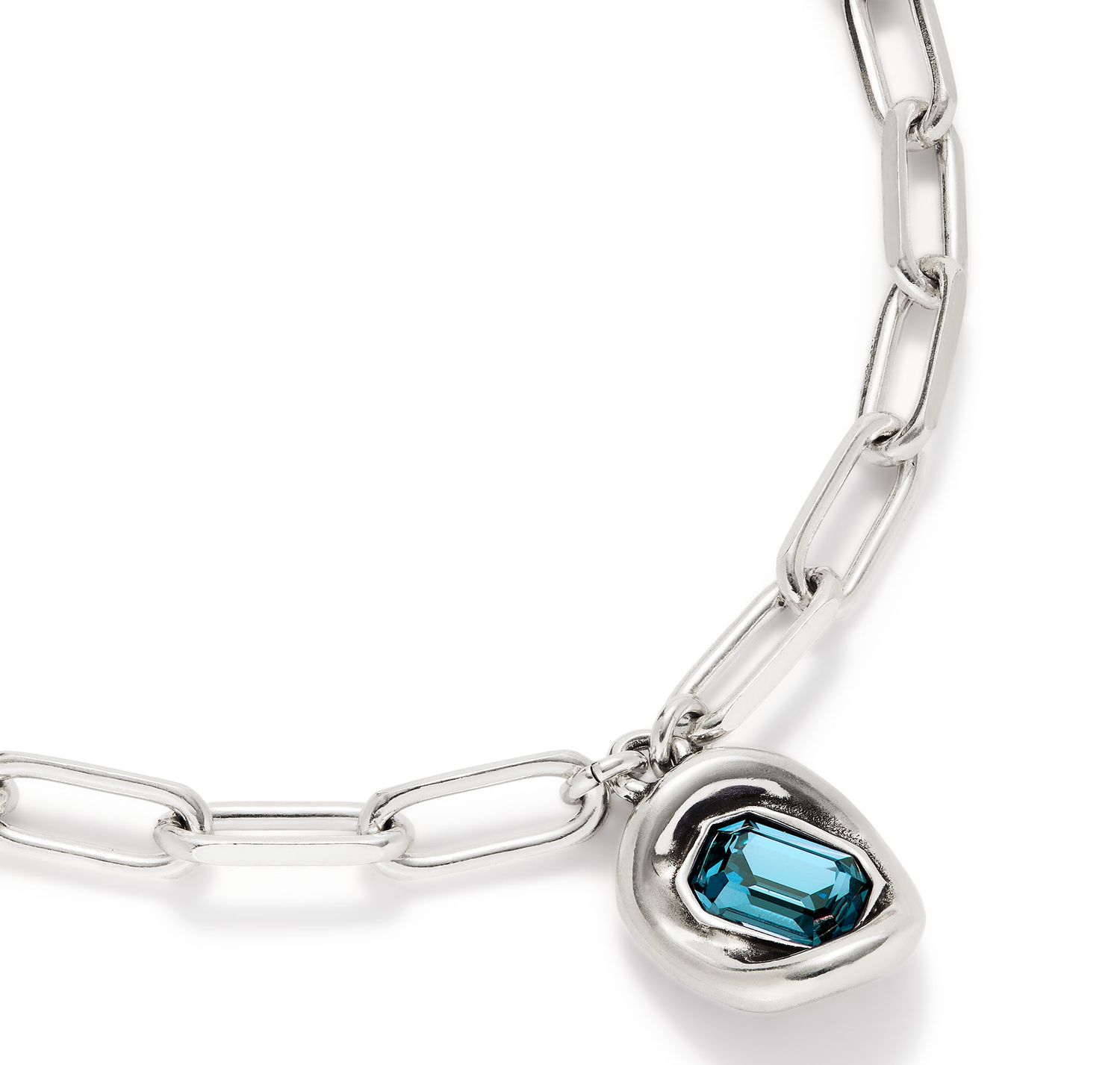 Ser Valiente Sterling Silver-Plated Chain w/Links and Teal Crystal