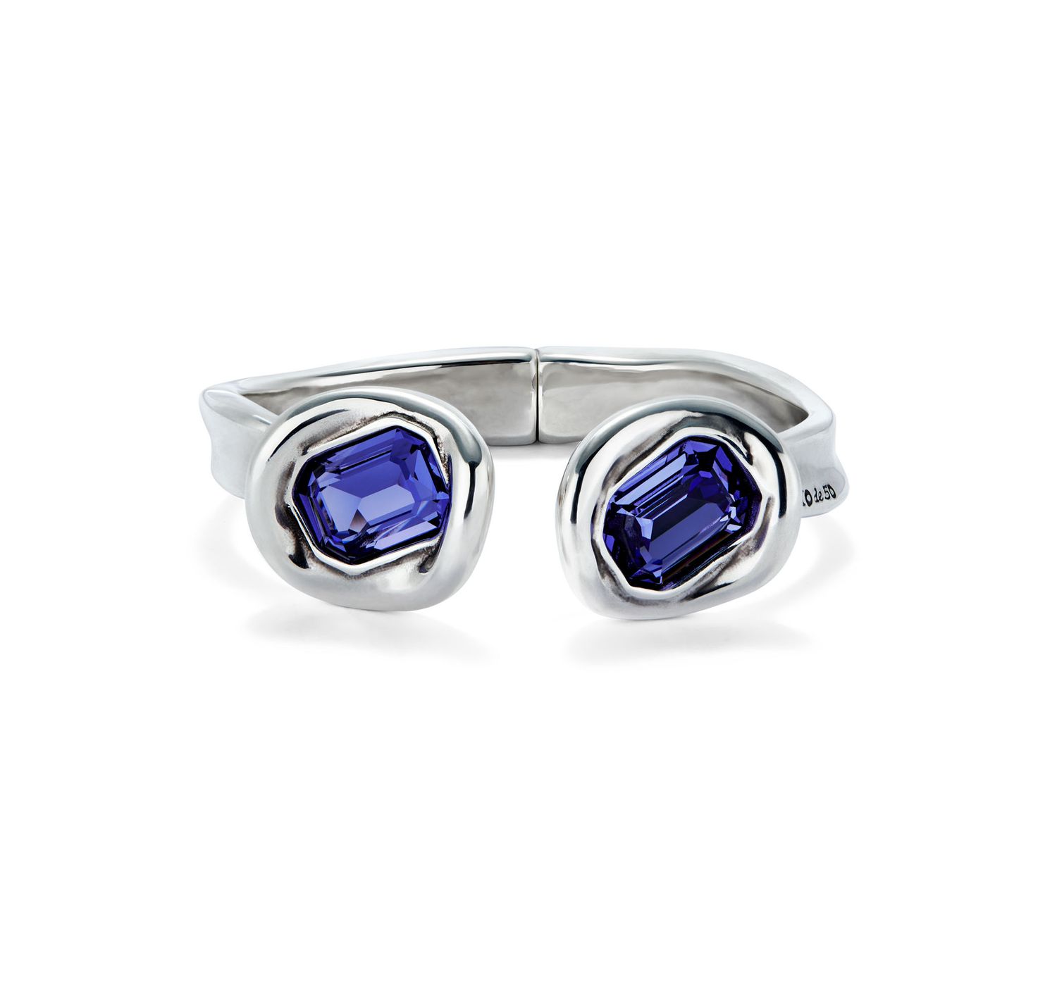 Ser Valiente Rigid Sterling Silver-Plated Bracelet w/Two Purple Crystals-M