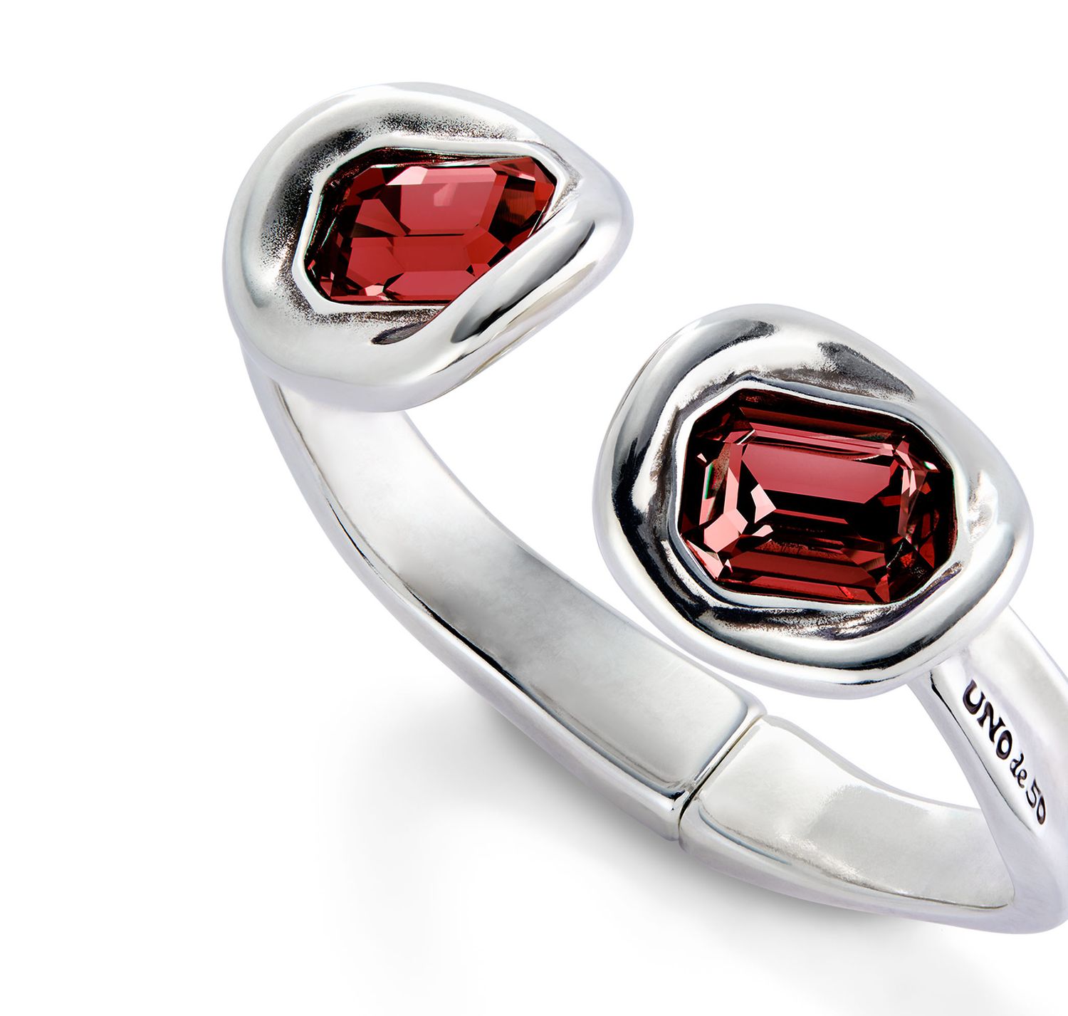 Ser Valiente Rigid Sterling Silver-Plated Bracelet w/Two Red Crystals-L