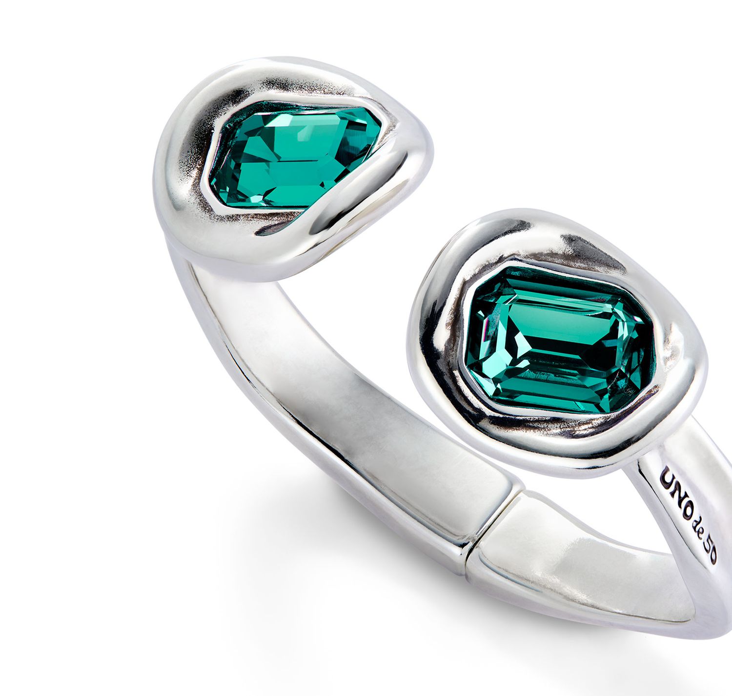 Ser Valiente Rigid Sterling Silver-Plated Bracelet w/Two Green Crystals-M