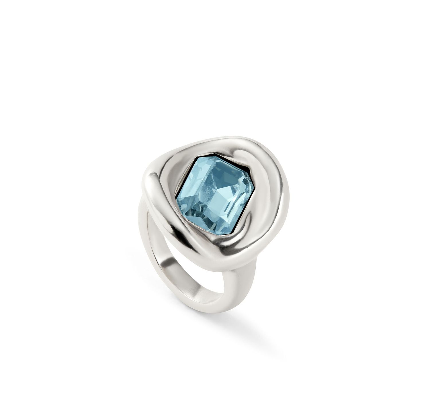 Ser Valiente Sterling Silver-Plated Ring w/Blue Crystal 18/8.5