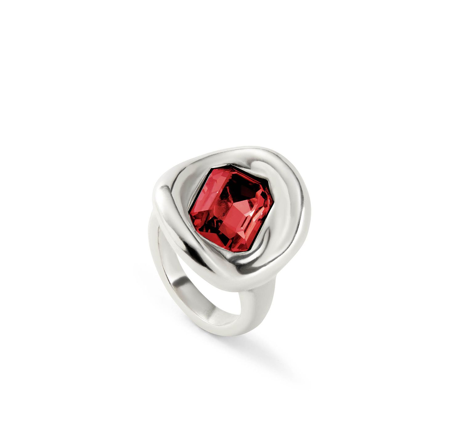 Ser Valiente Sterling Silver-Plated Ring w/Red Crystal 15/7.5