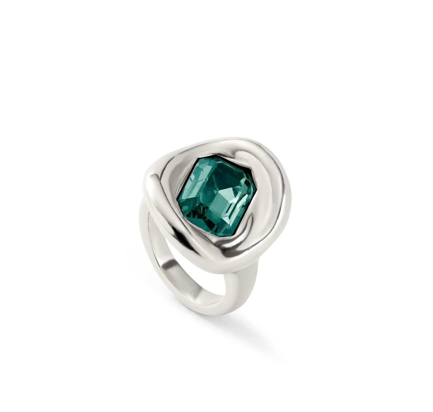 Ser Valiente Sterling Silver-Plated Ring w/Green Crystal 21/9.5