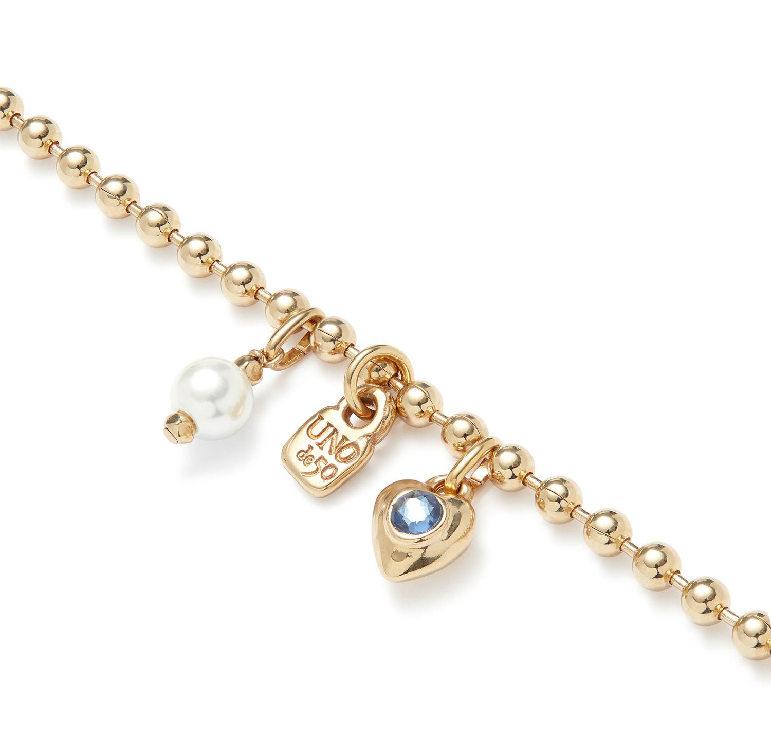 Ser Unico Gold Bracelet w/Pearl &amp; Blue Charm-M