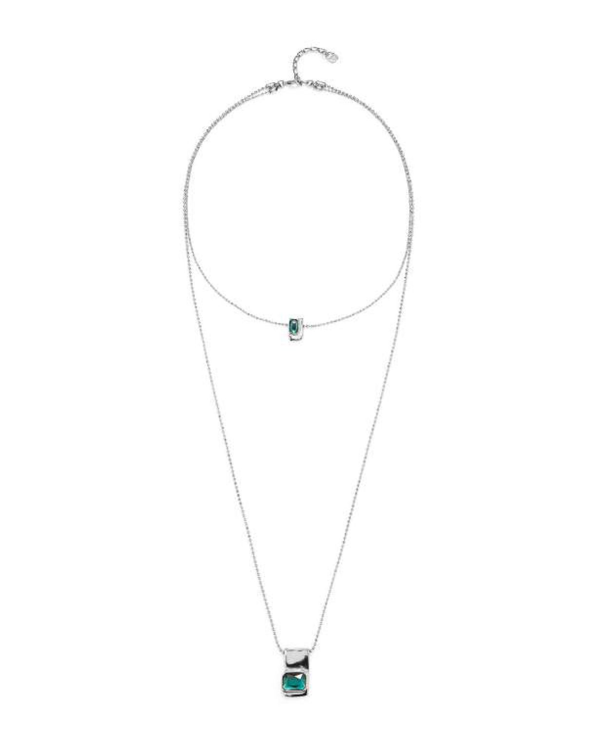 Ser Magnetica Double Layer Silver Necklace w/Green Stones