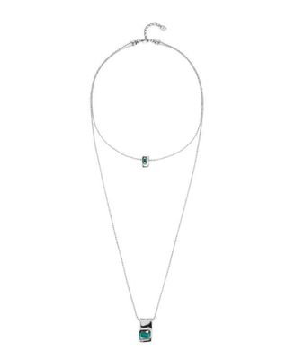 Ser Magnetica Double Layer Silver Necklace w/Green Stones