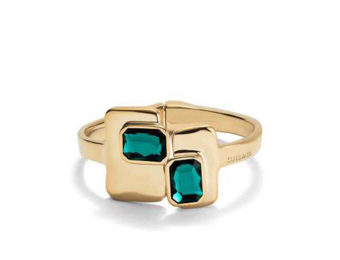 Ser Magnetica Gold Rigid Hinged Bracelet w/Green Stones-L