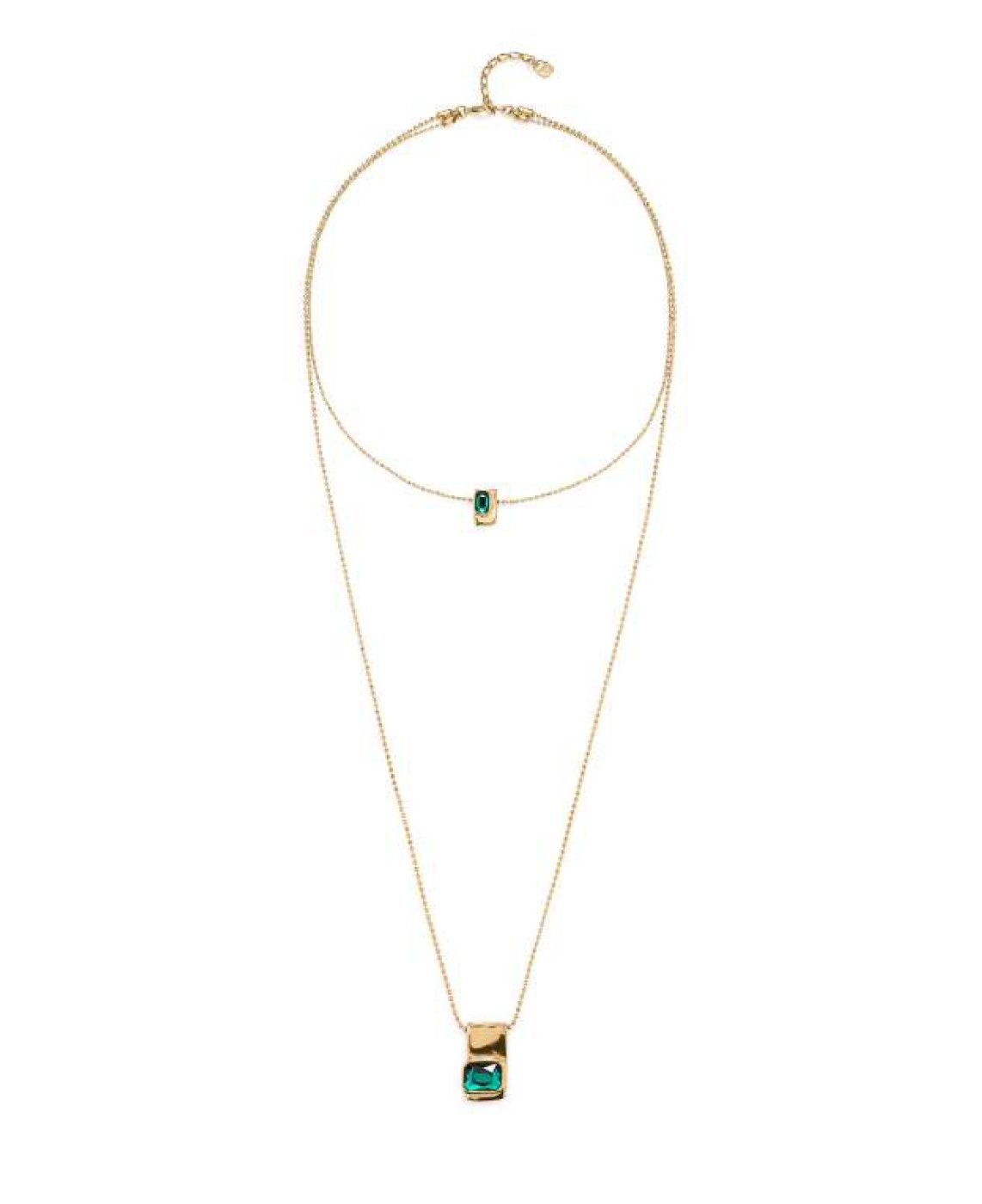 Ser Magnetica Double Layer Gold Necklace w/Green Stones