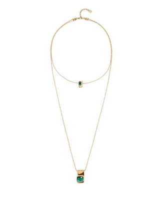 Ser Magnetica Double Layer Gold Necklace w/Green Stones