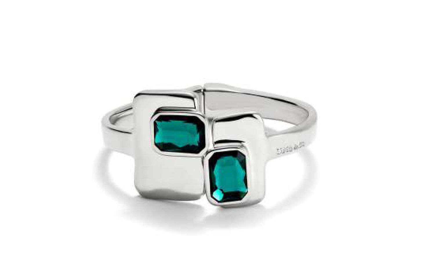 Ser Magnetica Silver Rigid Hinged Bracelet w/Green Stones-M