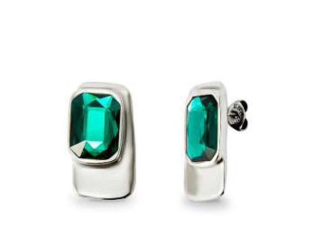 Ser Magnetica Large Silver Earring w/Green Stone