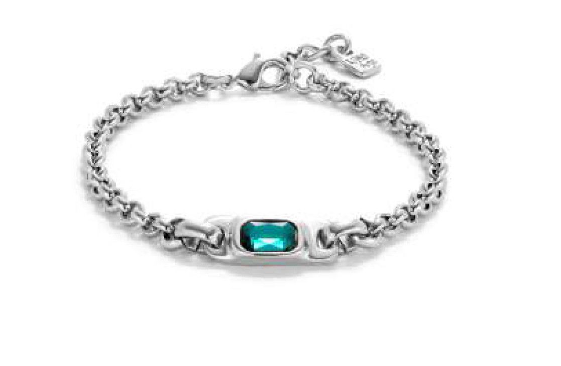 Ser Magnetica Ganin Silver Bracelet w/Green Stone-M