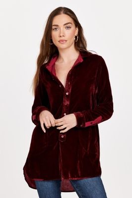 Hazel Velvet Tunic Shirt, Color: Holiday Sangria, Size: Medium