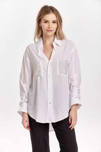 LOLA OVERSIZED SHIRT STUDDED WHITE, Size: X-Large