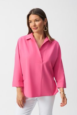 Poplin Boxy Shirt w/Overlapping V-Neck
