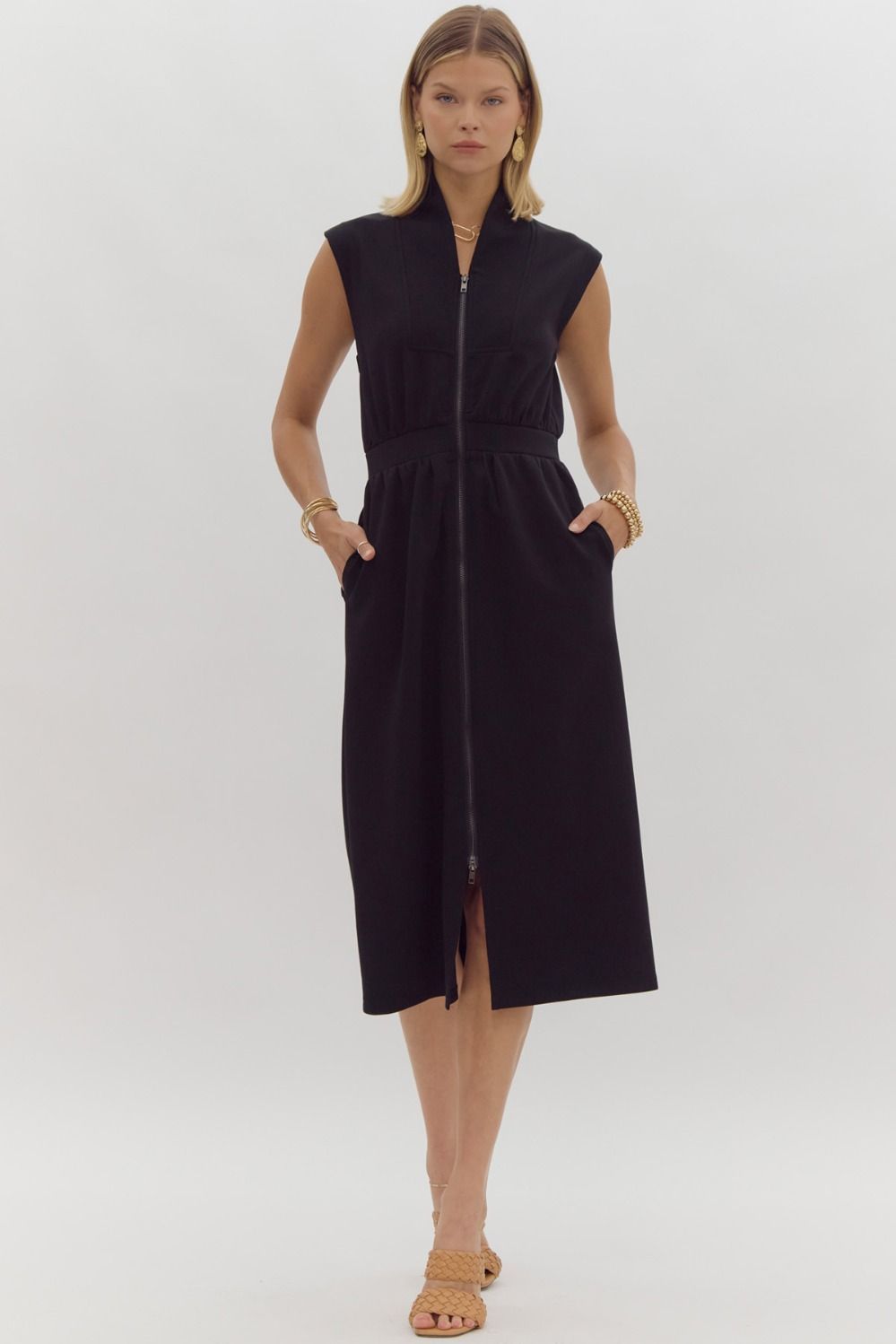 Zip-Up Midi Dress