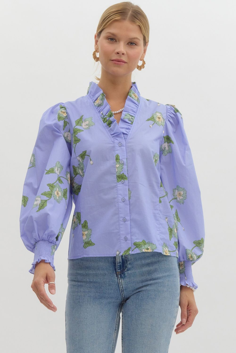 Ruffle Necked Floral Top