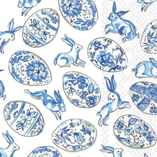 Paper Guest Towels 16 Ct Blue and White Eggs Easter