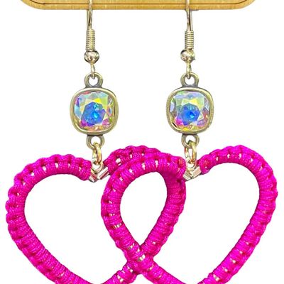 Fuchsia Wrapped Heart Earring, Austrian Crystal
