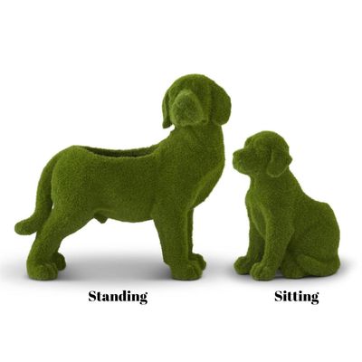 Resin Green Flocked Mossy Dog Containers w/Drain