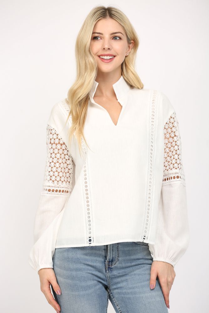 Eyelet Lace Trimmed Blouse