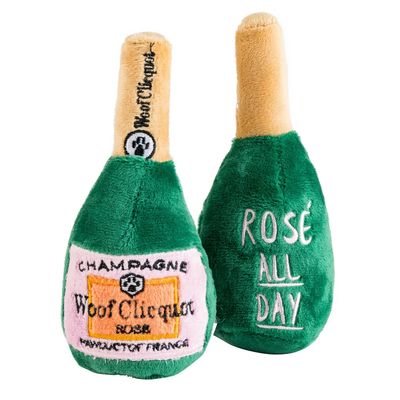 Woof Clicquot Rose&#39; Champagne Bottle Squeaker Dog Toy