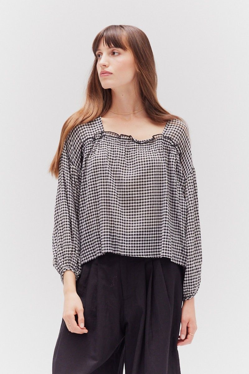 Square Neck Gingham Blouse